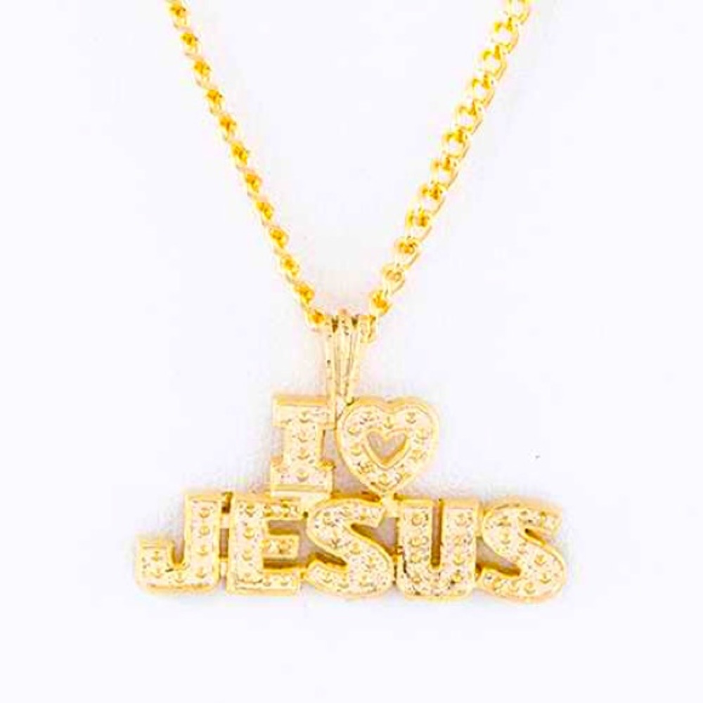 Gold “ I love Jesus “  Pendant Statement Necklace